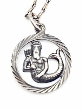 Vintage 800 Silver Mermaid Pendant Necklace